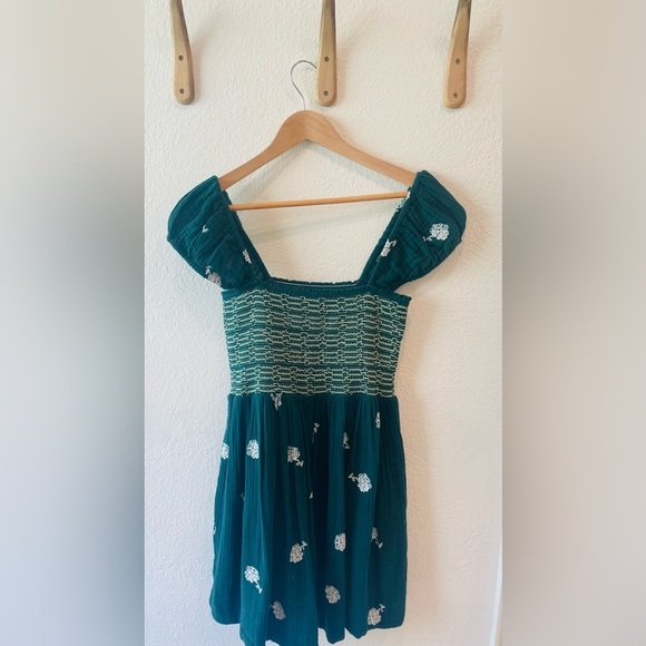 Free People Tory Embroidered Mini Dress in Dark Green Size S - Picture 2 of 4